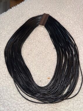 Layered Multi-Strand Black Cord Necklace with Magnetic Clasp